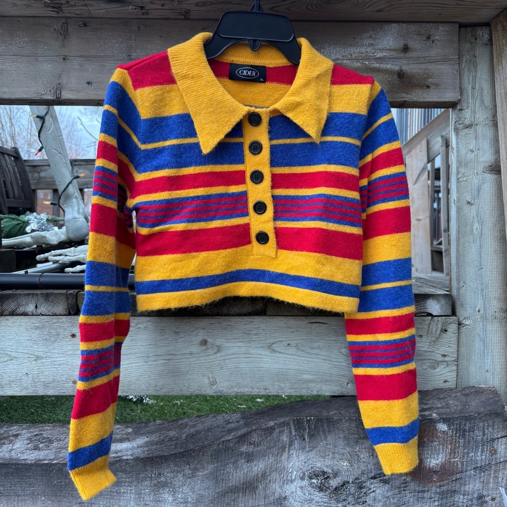 Cider Multicolor Striped Cropped Sweater
